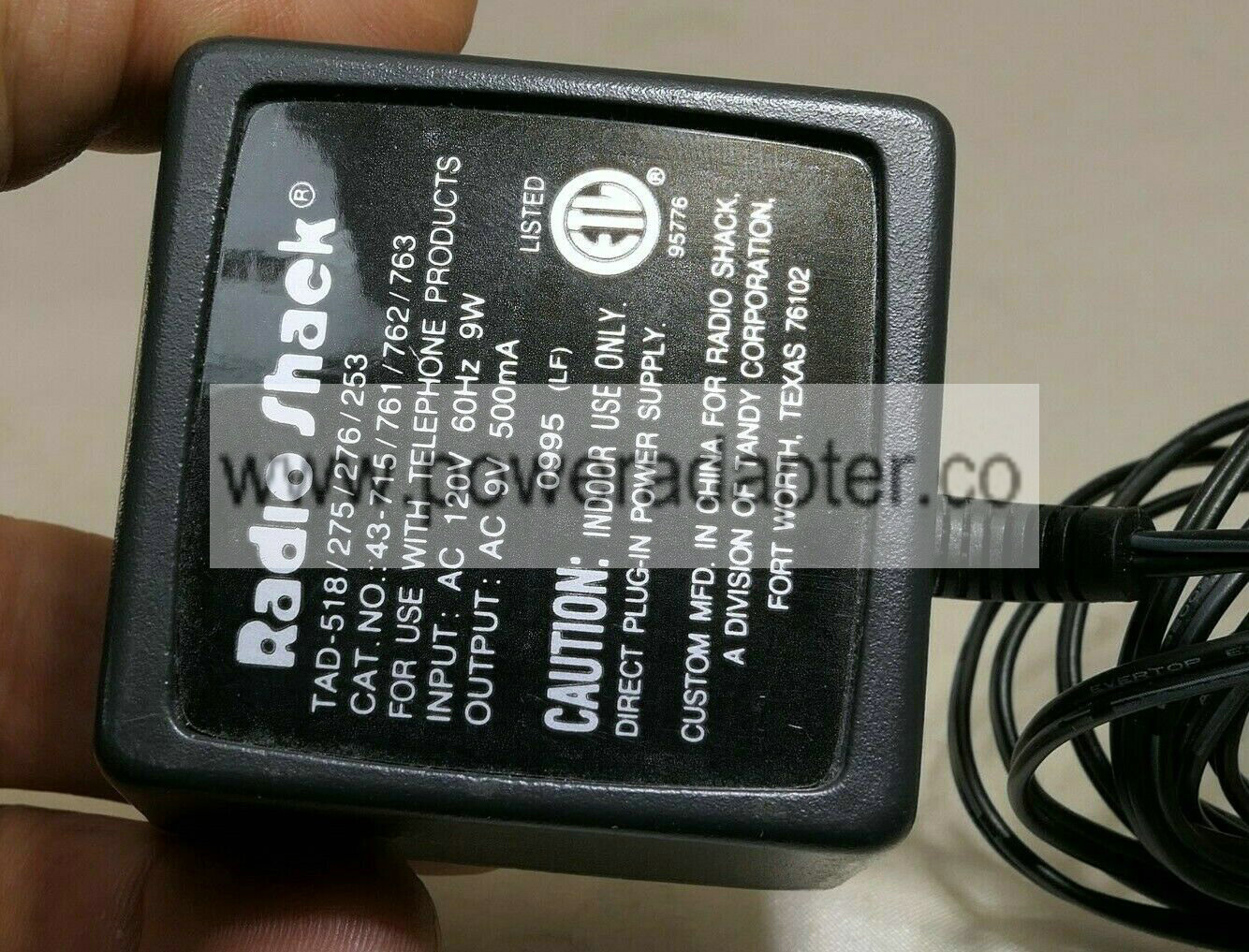 Radio Shack AC Adapter Power Supply cat no 43-715 761-62-63 for telephone phone it works good. End OD is 5.5mm. It w